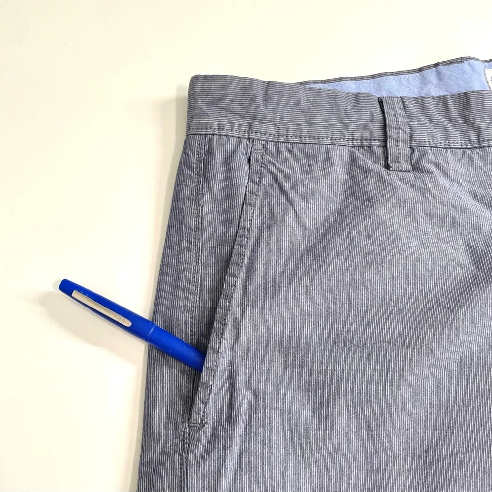 J. Crew Men’s Shorts Flat Front Blue Gray Striped 10” Inseam Size 33 100% Cotton